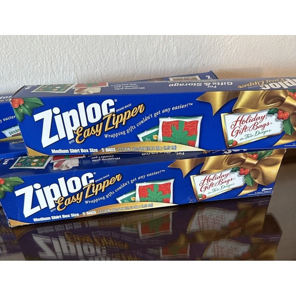 Vintage Ziploc Easy Zipper Holiday Christmas Gift Storage Bags‎ Medium & Jumbo